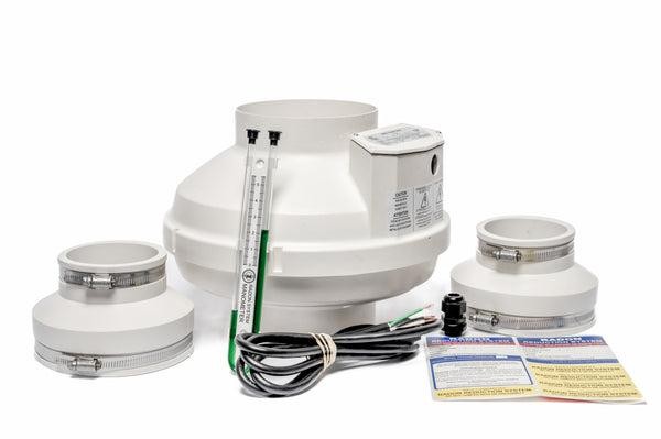Radon fan and U-tube manometer system components — All Midwest Radon Iowa